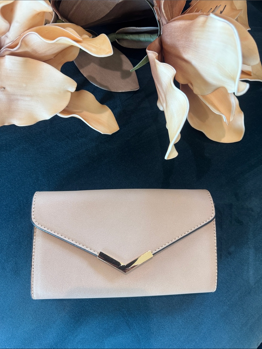Urban Expressions Blush Beige Envelope Clutch with Gold V Accent